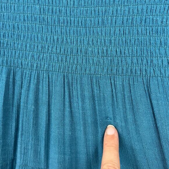 J.Gee Teal Smock Milkmaid Midi Dress Sz S Boho Cottagecore Puff Sleeve Romantic - Picture 6 of 12